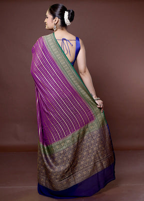 Purple Handloom Pure Georgette Saree With Blouse Piece