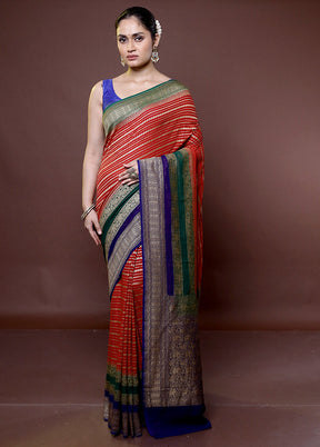 Red Handloom Pure Georgette Saree With Blouse Piece