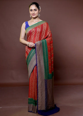 Red Handloom Pure Georgette Saree With Blouse Piece