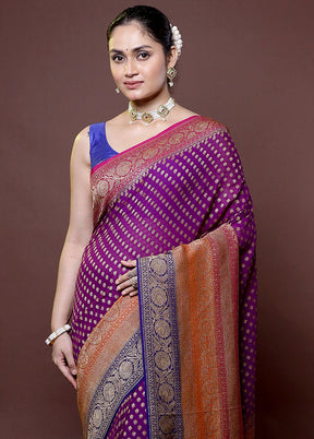 Purple Handloom Pure Georgette Saree With Blouse Piece