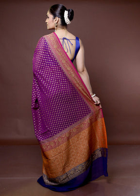 Purple Handloom Pure Georgette Saree With Blouse Piece