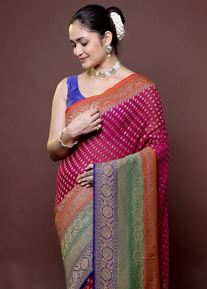 Pink Handloom Pure Georgette Saree With Blouse Piece