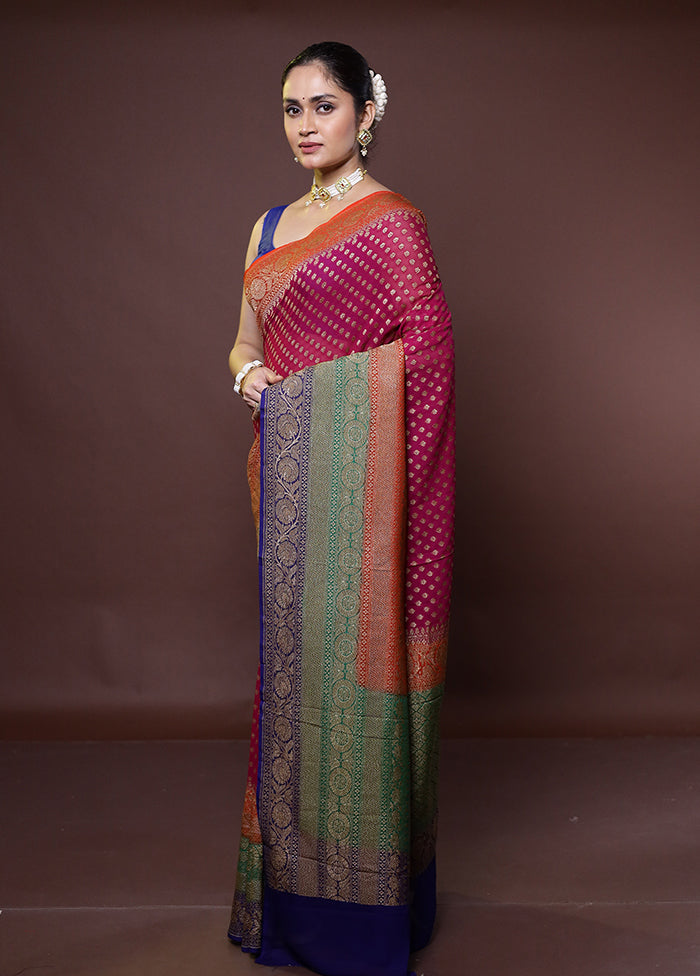 Pink Handloom Pure Georgette Saree With Blouse Piece