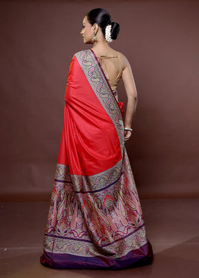 Red Handloom Banarasi Pure Silk Saree With Blouse Piece