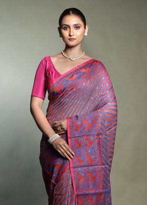 Pink Tant Jamdani Saree Without Blouse Piece
