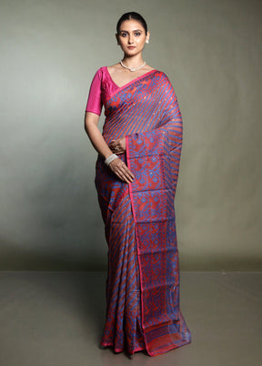 Pink Tant Jamdani Saree Without Blouse Piece