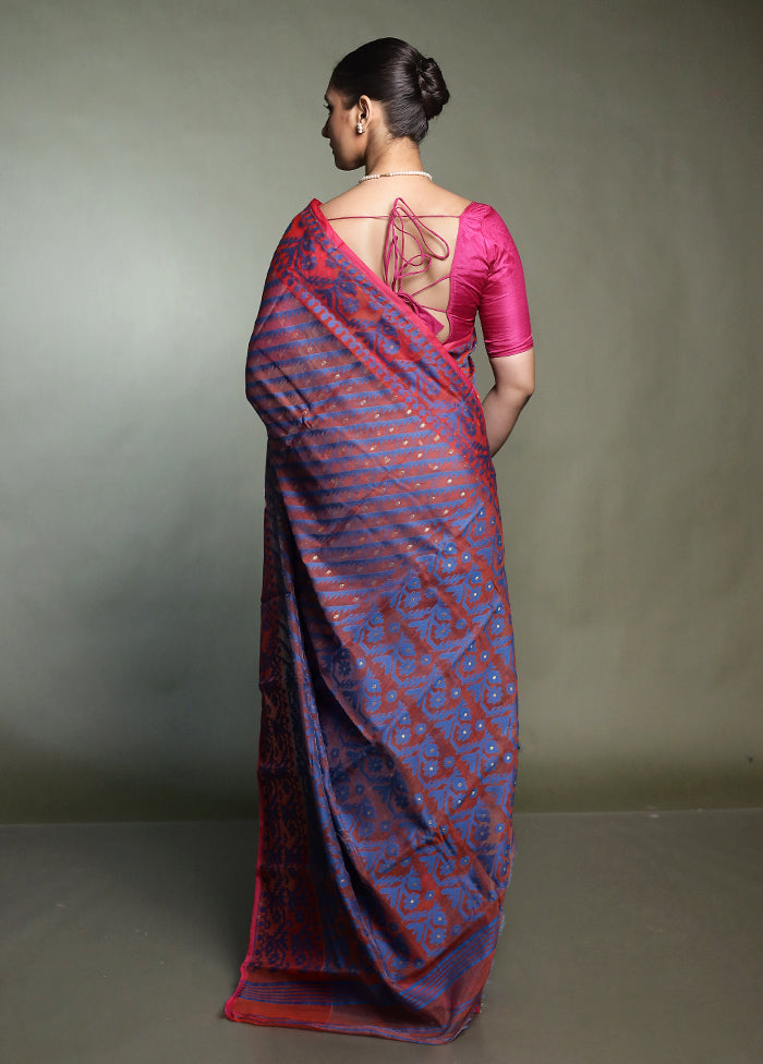 Pink Tant Jamdani Saree Without Blouse Piece