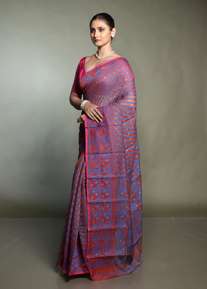 Pink Tant Jamdani Saree Without Blouse Piece