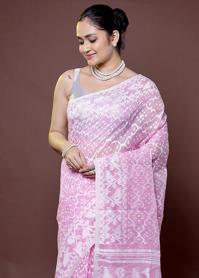 Pink Tant Jamdani Saree Without Blouse Piece