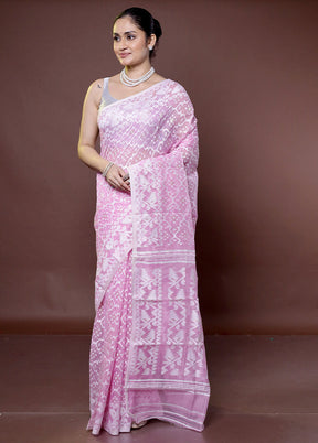 Pink Tant Jamdani Saree Without Blouse Piece