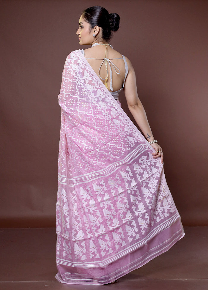 Pink Tant Jamdani Saree Without Blouse Piece