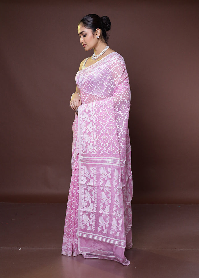 Pink Tant Jamdani Saree Without Blouse Piece