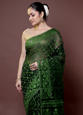 Green Tant Jamdani Saree Without Blouse Piece