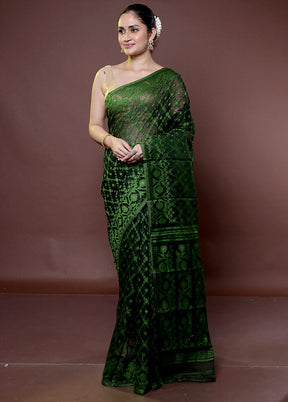 Green Tant Jamdani Saree Without Blouse Piece