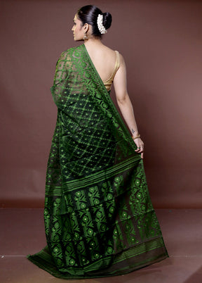 Green Tant Jamdani Saree Without Blouse Piece