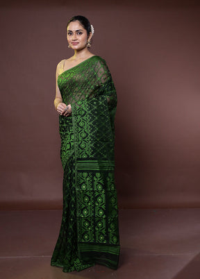 Green Tant Jamdani Saree Without Blouse Piece