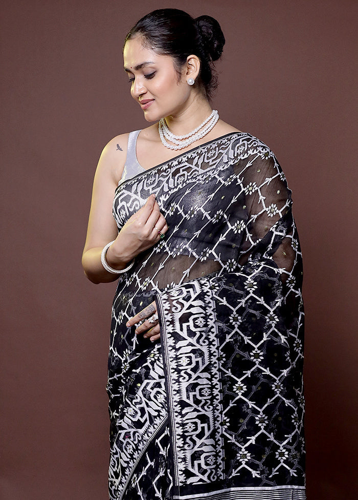 Black Tant Jamdani Saree Without Blouse Piece