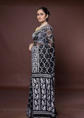 Black Tant Jamdani Saree Without Blouse Piece