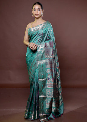 Green Handloom Baluchari Pure Silk Saree With Blouse Piece