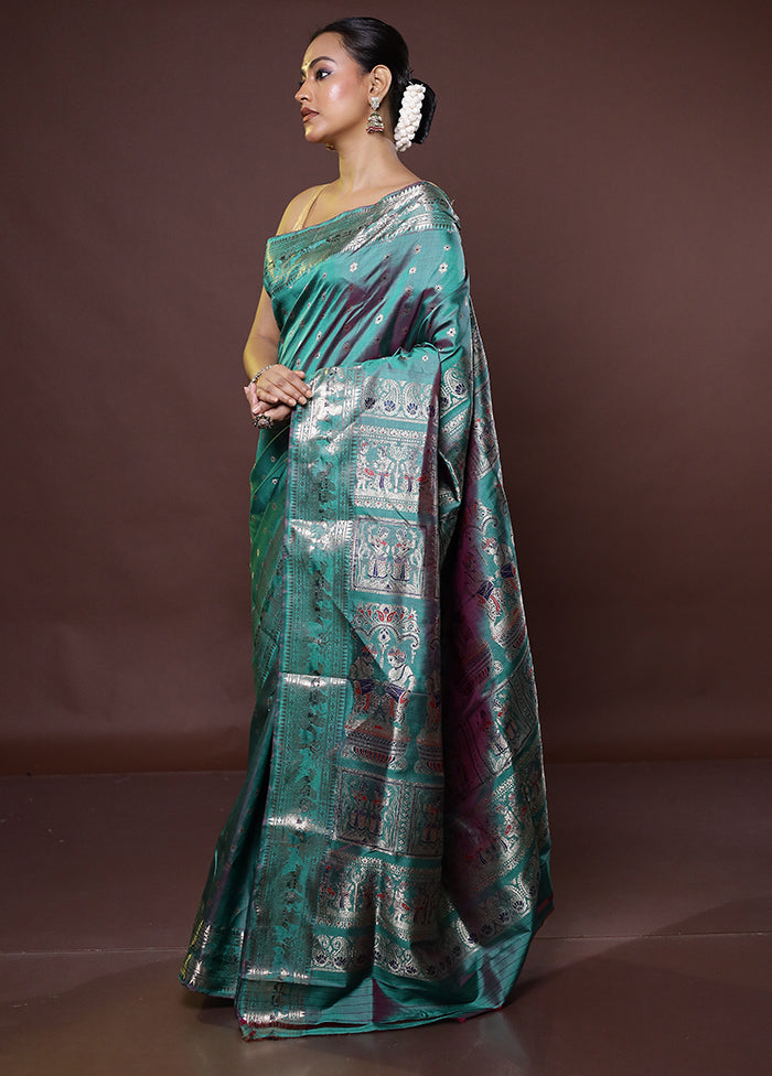 Green Handloom Baluchari Pure Silk Saree With Blouse Piece