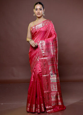 Pink Handloom Baluchari Pure Silk Saree With Blouse Piece