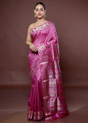 Purple Handloom Baluchari Pure Silk Saree With Blouse Piece