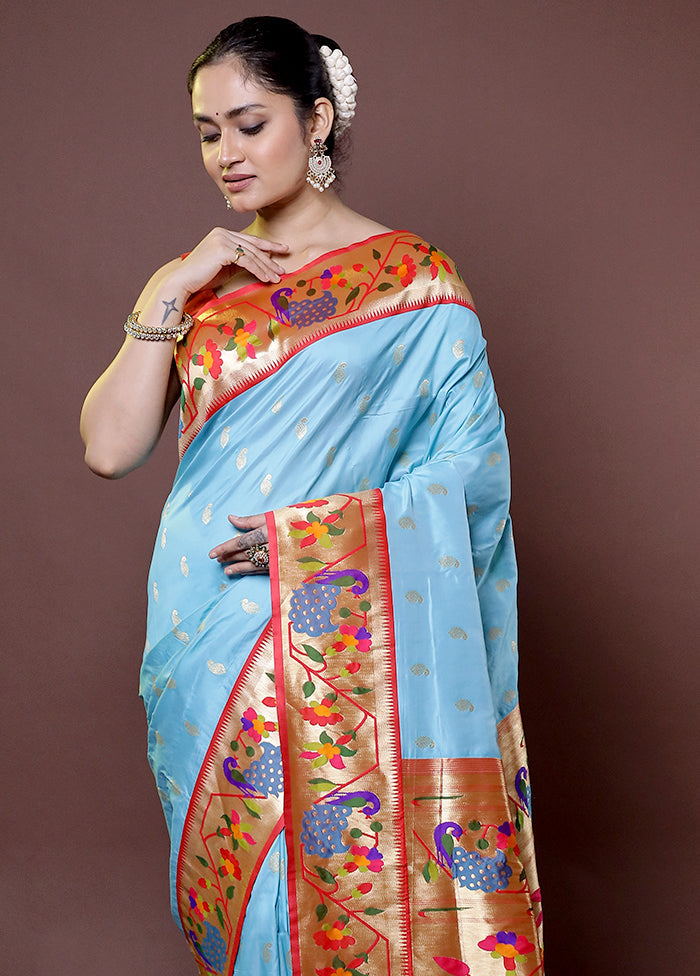 Blue Kanjivaram Silk Saree With Blouse Piece