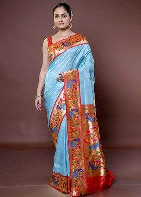 Blue Kanjivaram Silk Saree With Blouse Piece