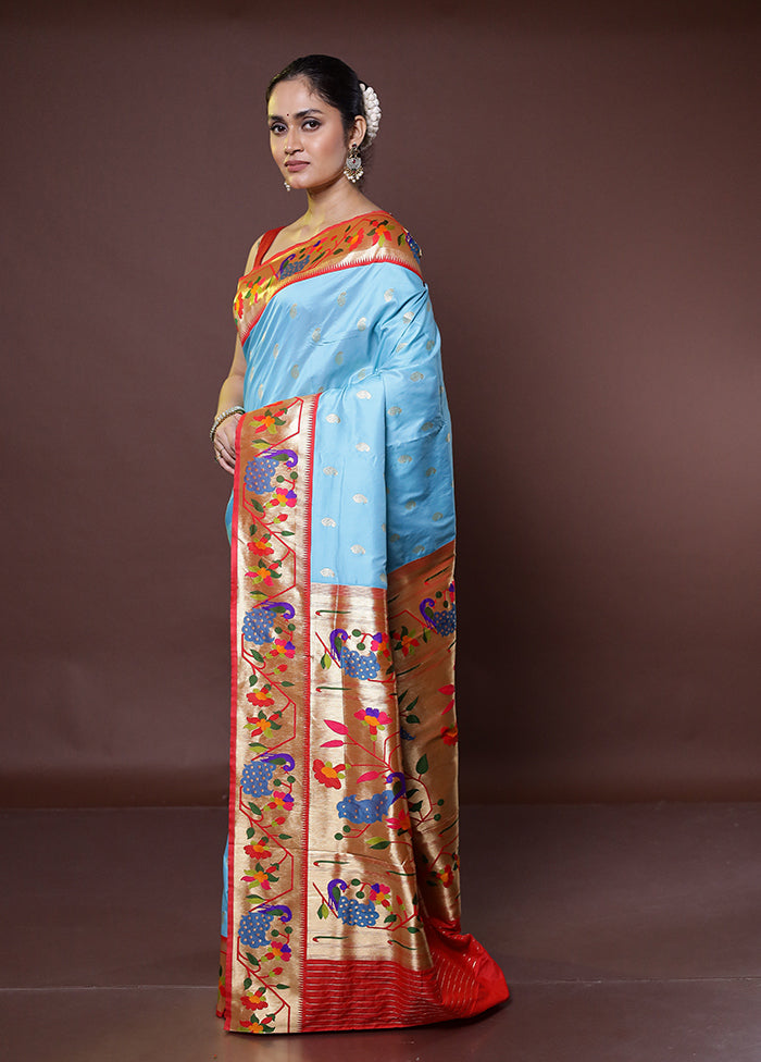 Blue Kanjivaram Silk Saree With Blouse Piece