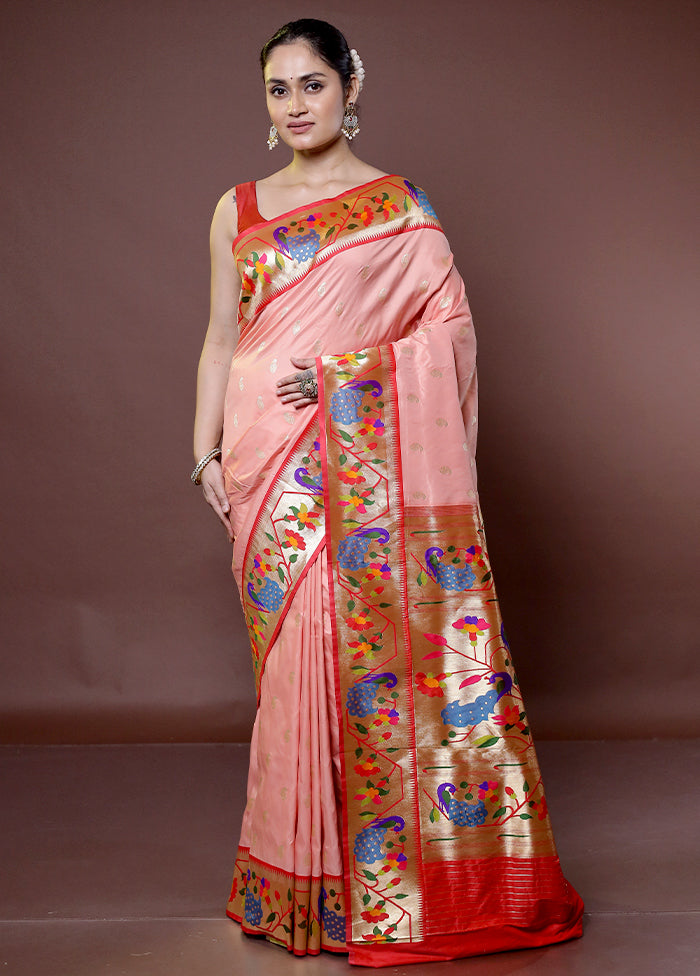 Peach Kanjivaram Silk Saree With Blouse Piece