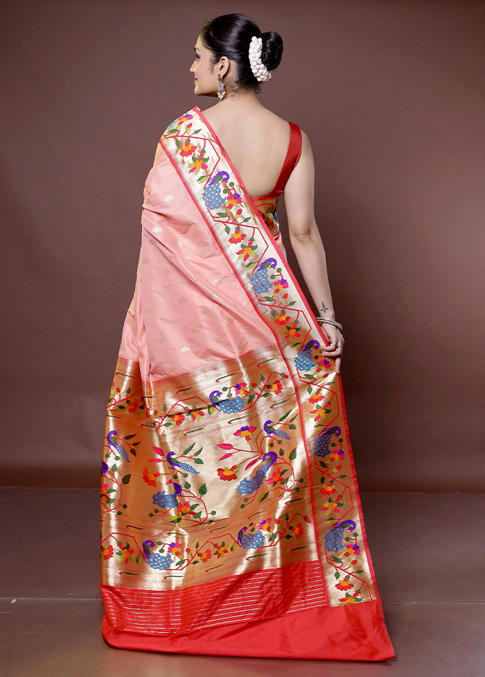 Peach Kanjivaram Silk Saree With Blouse Piece