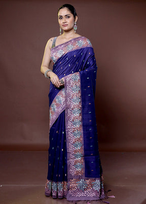 Blue Tussar Silk Saree With Blouse Piece