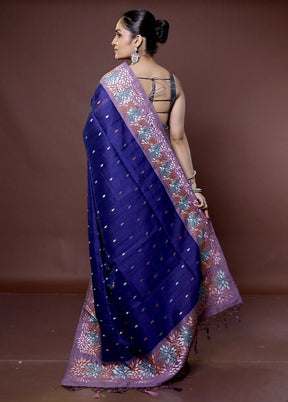 Blue Tussar Silk Saree With Blouse Piece