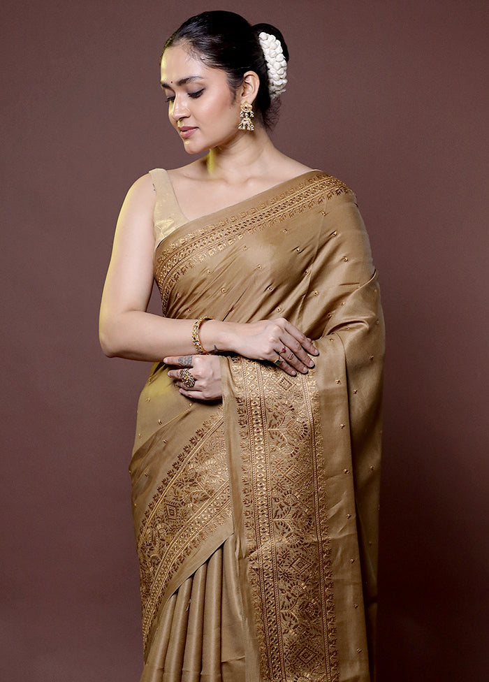 Cream Tussar Silk Saree With Blouse Piece