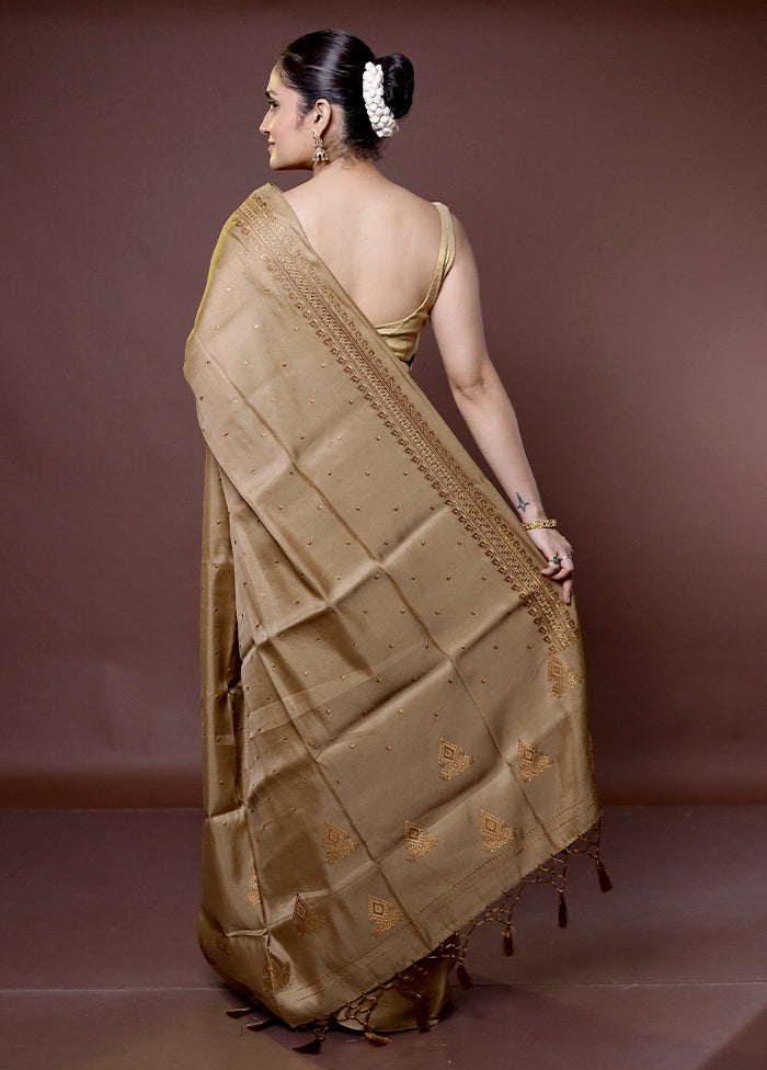 Cream Tussar Silk Saree With Blouse Piece