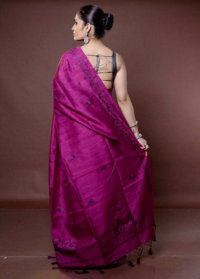 Purple Tussar Silk Saree With Blouse Piece