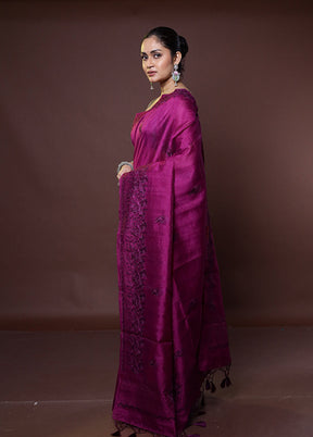 Purple Tussar Silk Saree With Blouse Piece