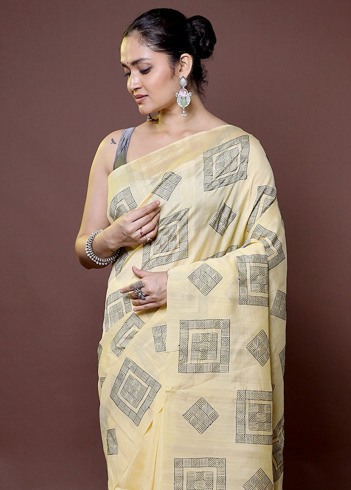 Yellow Tussar Silk Saree With Blouse Piece