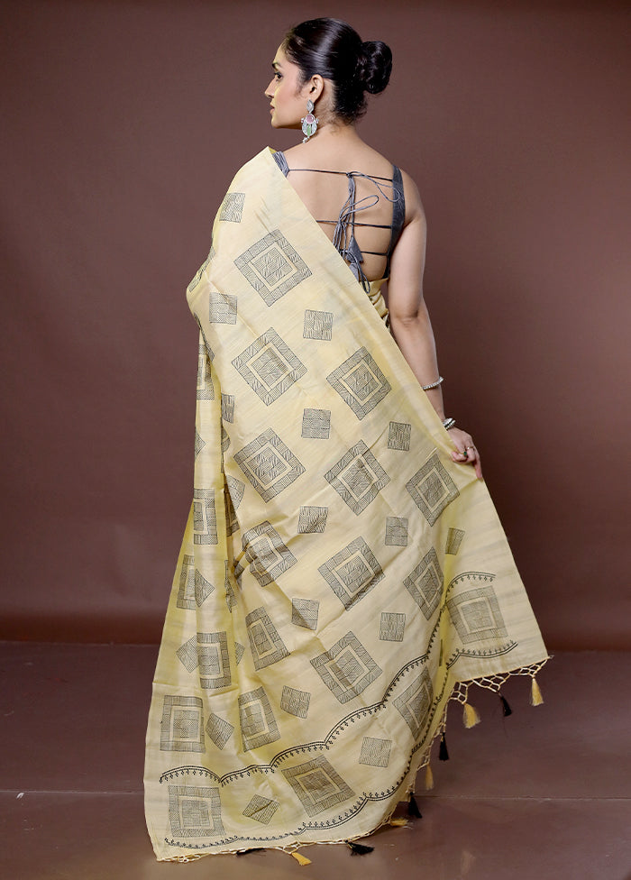 Yellow Tussar Silk Saree With Blouse Piece