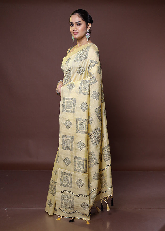 Yellow Tussar Silk Saree With Blouse Piece