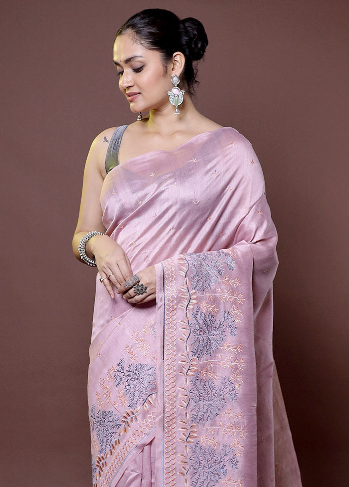 Purple Tussar Silk Saree With Blouse Piece