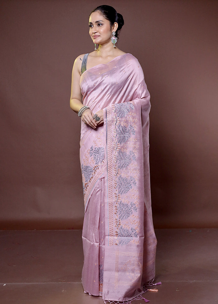 Purple Tussar Silk Saree With Blouse Piece