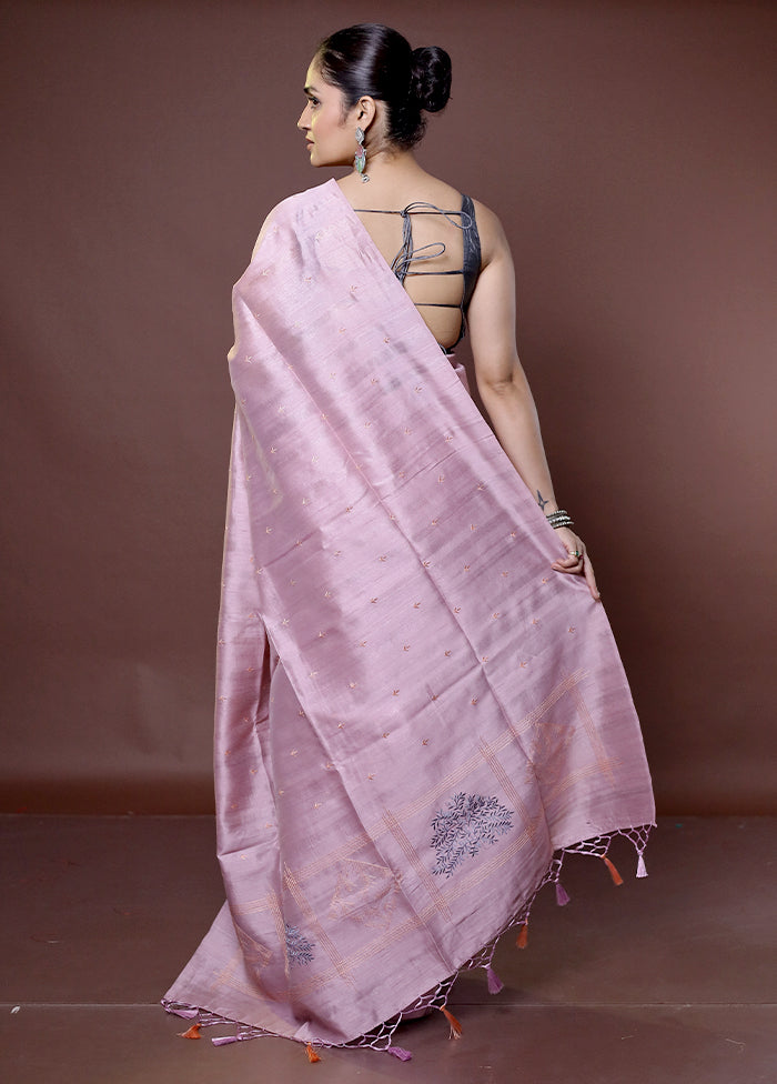 Purple Tussar Silk Saree With Blouse Piece