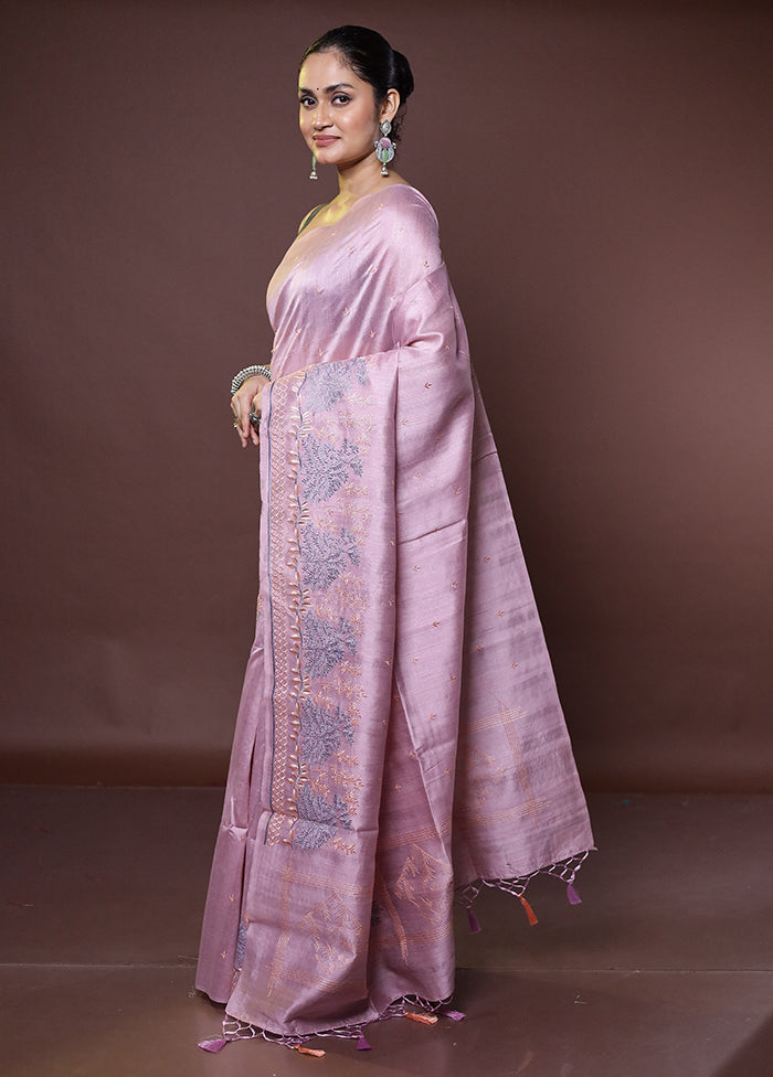 Purple Tussar Silk Saree With Blouse Piece