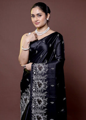 Black Tussar Silk Saree With Blouse Piece