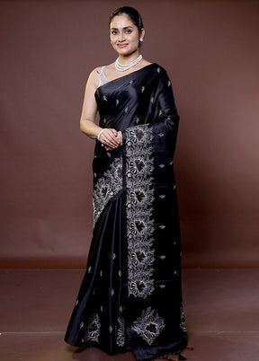 Black Tussar Silk Saree With Blouse Piece