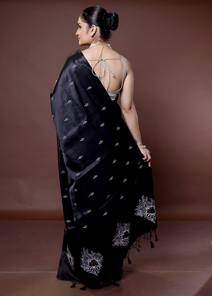 Black Tussar Silk Saree With Blouse Piece