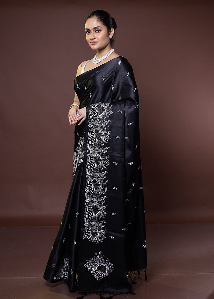 Black Tussar Silk Saree With Blouse Piece