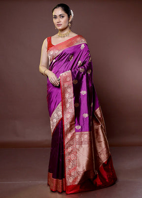 Purple Handloom Katan Pure Silk Saree With Blouse Piece