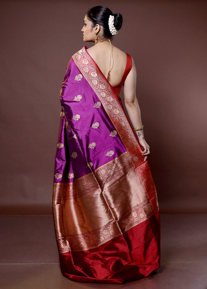 Purple Handloom Katan Pure Silk Saree With Blouse Piece